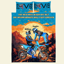 Load image into Gallery viewer, Personalized Motocross Couple Quilt Bed Set - Forever Memories Blanket PopCulturePrints
