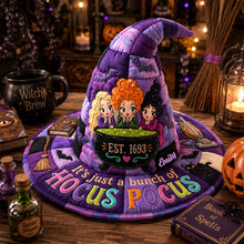 Load image into Gallery viewer, "It's just a bunch of Hocus Pocus" - Charming Quilted Witch Hat, Personalized Halloween Gift Quilted Witch Hat PopCulturePrints
