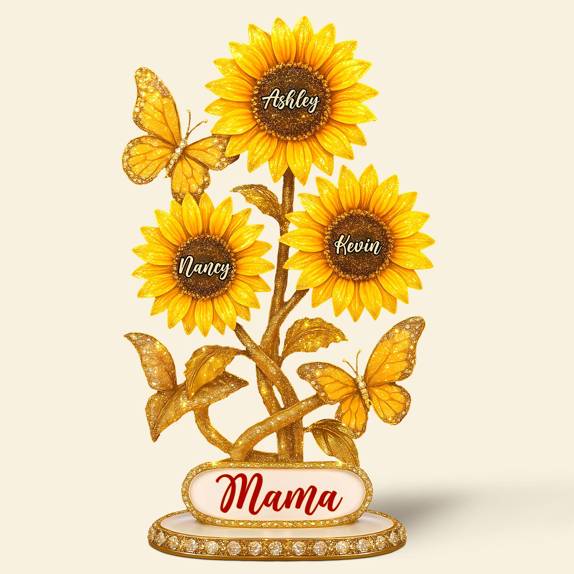 “A Touch of Sunshine” - Personalized Sunflower Mama Plaque - Gift for Mom, Grandma, and Special Women Shaped Plaques PopCulturePrints