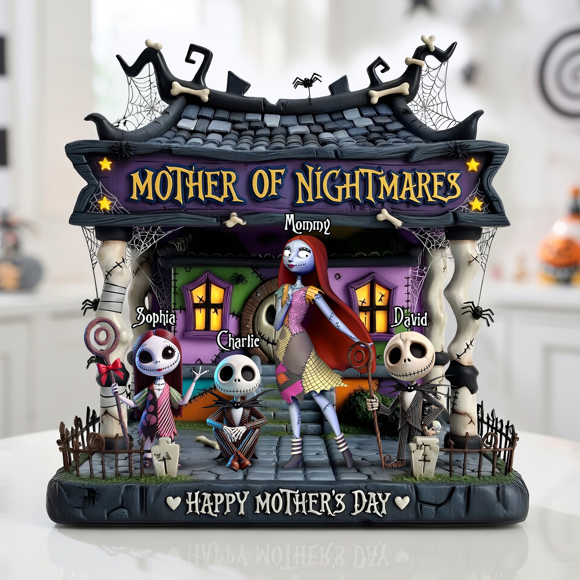 “Celebrate the Spooky Side of Motherhood!” - Custom Spooky Mom And Kids Acrylic Plaque - Unique Gift for Mom, Grandma, and More Shaped Plaques PopCulturePrints