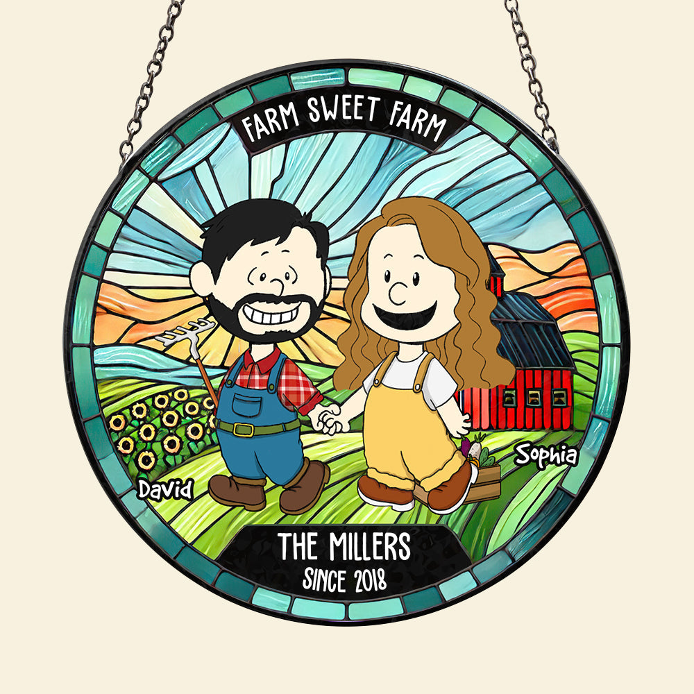 Unique Personalized Valentine's Day Gifts for Farmer Couples - Stained Glass Suncatcher Ornament PopCulturePrints