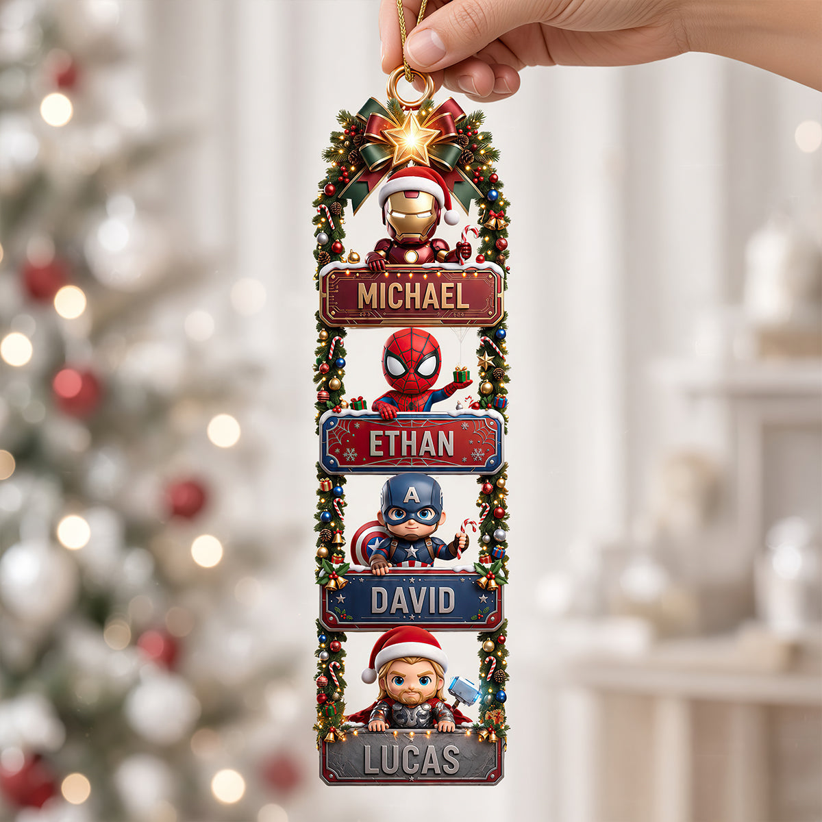 "Celebrate The Protector Within - Personalized Family Acrylic Ornament for Christmas"