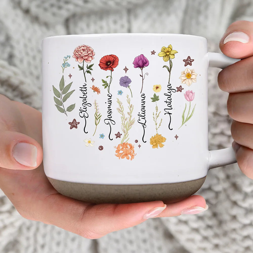 "Celebrate Each Month with Unique Floral Designs" - Personalized Pottery Mug - Gift for Mom, Grandma, and Loved Ones Pottery Mug PopCulturePrints