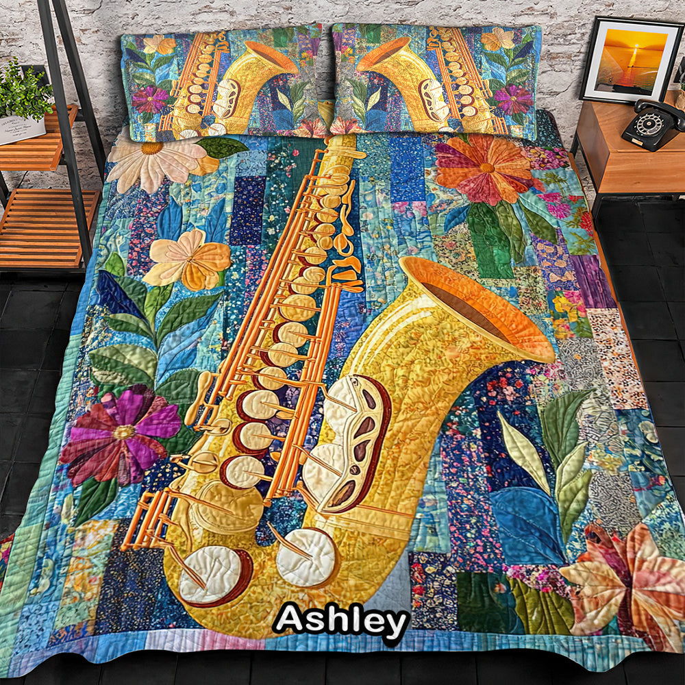 Vibrant Saxophone Quilt Bed Set - Perfect Gift for Saxophone Lovers Blanket PopCulturePrints