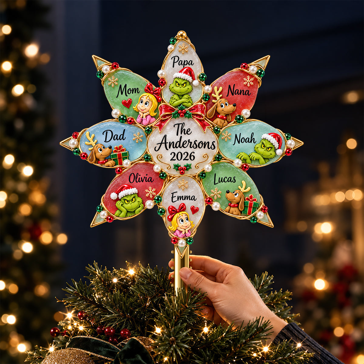 “Celebrate Togetherness with Love” - Personalized Christmas Family Tree Topper - Custom Gift for Family & Friends Ornament PopCulturePrints