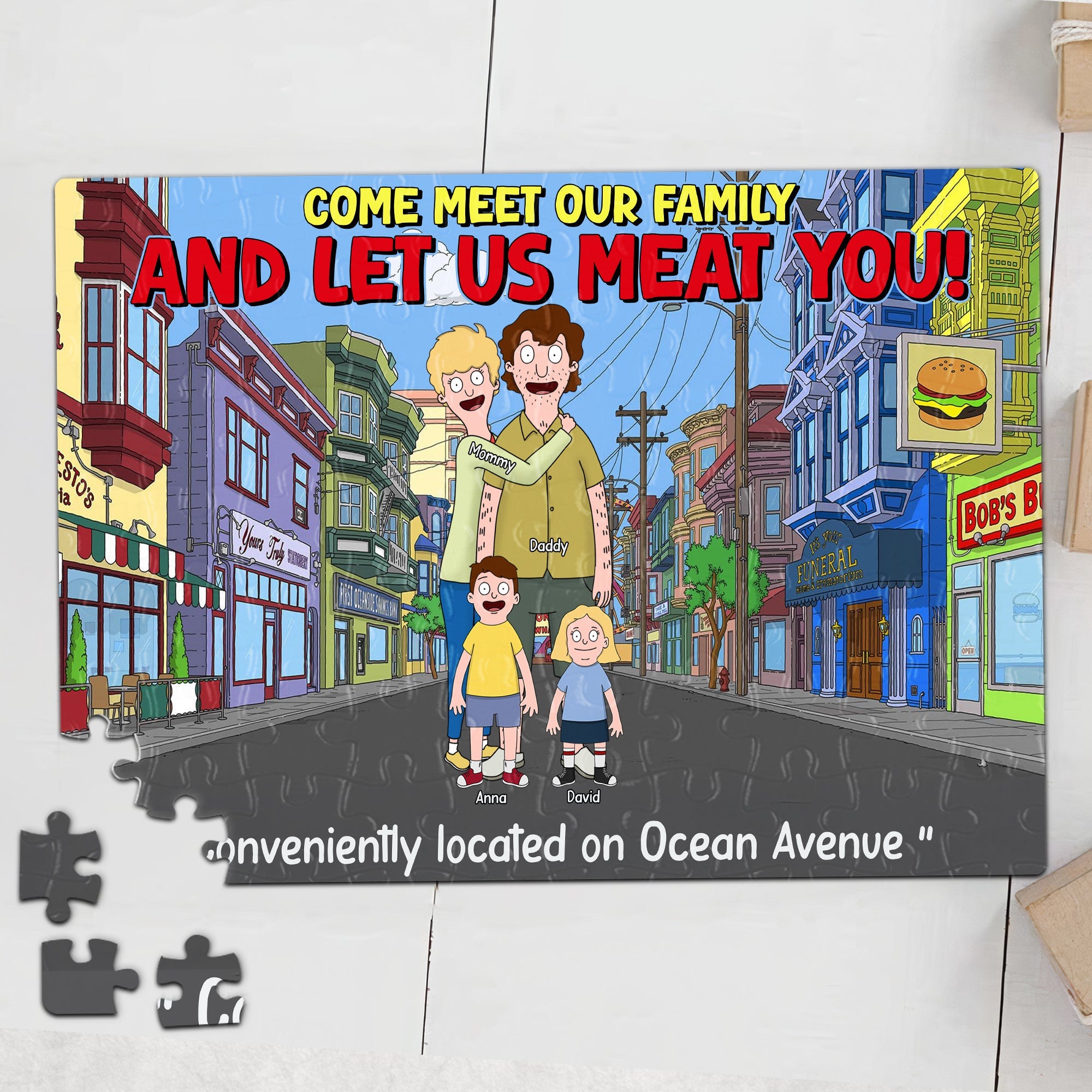 Personalized Family Jigsaw Puzzle - 'Come Meet Our Family and Let Us Meat You!' Jigsaw Puzzles PopCulturePrints
