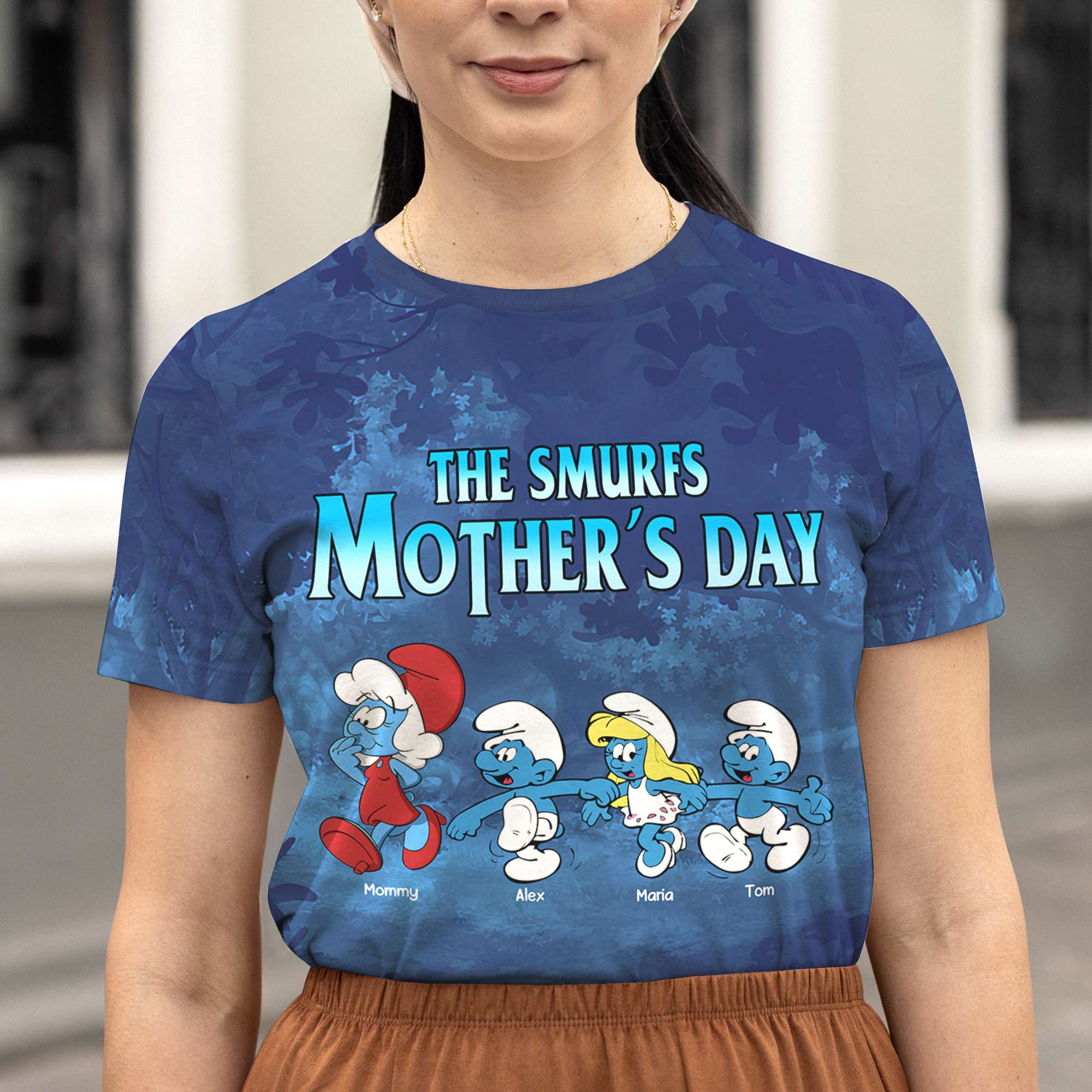 Personalized Smurfs Mother's Day Shirt - Custom Family Characters