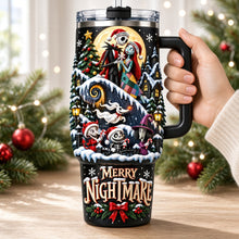 Load image into Gallery viewer, "Merry Nightmare" – Personalized Christmas Horror Couple 40oz Tumbler Tumbler Cup PopCulturePrints
