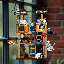 Load image into Gallery viewer, &quot;Celebrate the Spooky Season with Purr-fect Ghoulish Glam!&quot; - Spooky Cat Suncatcher Ornament, Personalized Gift for Cat Lovers &amp; Horror Fans Ornament PopCulturePrints
