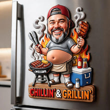 Load image into Gallery viewer, Chillin' &amp; Grillin' - Funny Custom Face Grilling Lover Magnet - Personalized Gift for BBQ Enthusiasts
