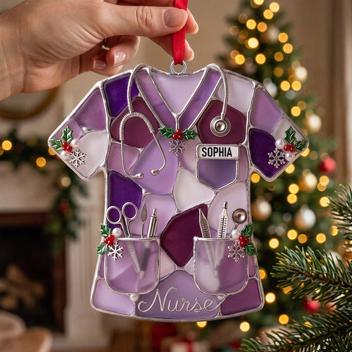 “A Gift as Caring as You – Sea Glass-Style Nurse Scrub Christmas Ornament - Personalized Gift for Nurses” Ornament PopCulturePrints