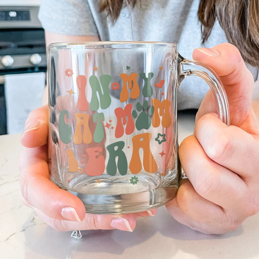 In My Cat Mom Era - Personalized Glass Mug | Unique Gift for Cat Moms & Grandmas Glass Mug PopCulturePrints