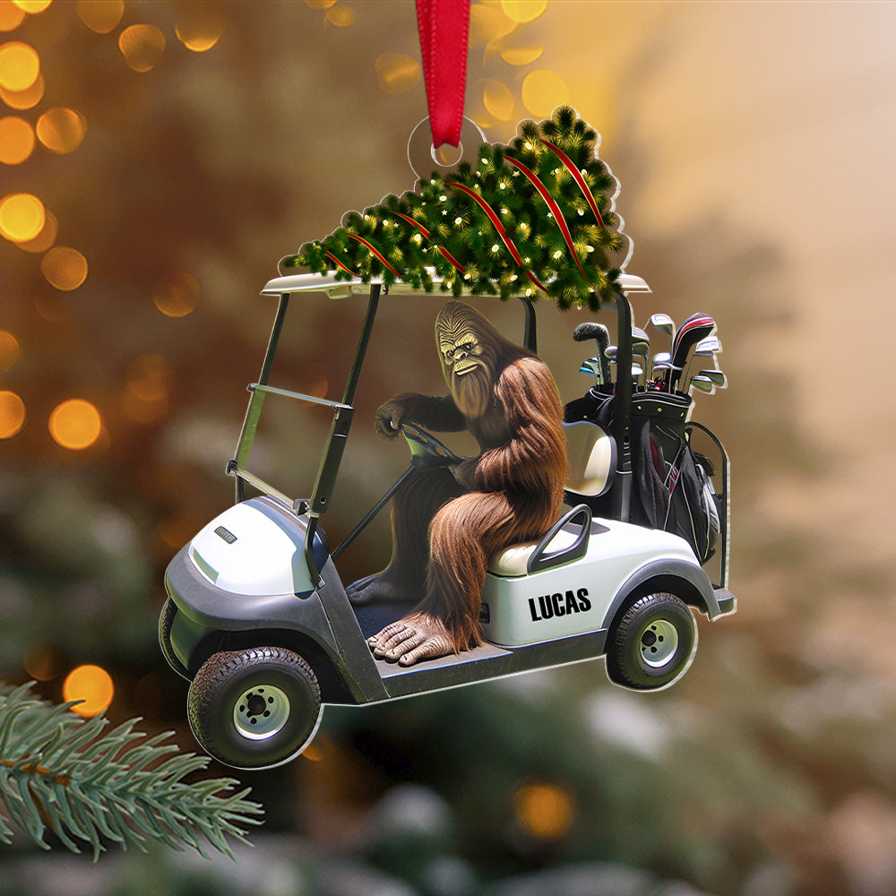 Personalized Bigfoot Golfer Christmas Ornament - Custom Name Gift for Golf Enthusiasts