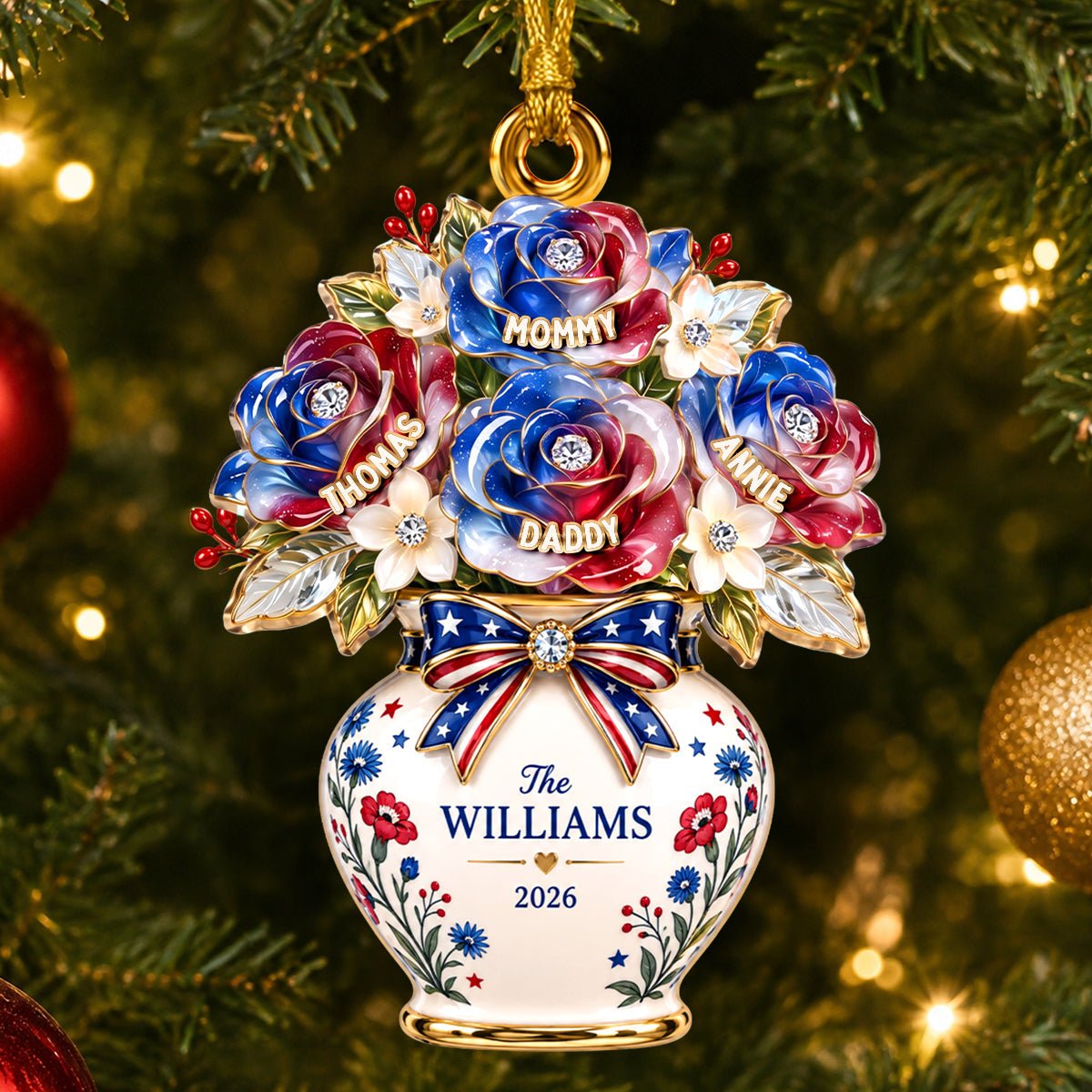 “Celebrate Family with Personal Touch” - Patriotic Flower Vase Ornament - Personalized Gifts for Family