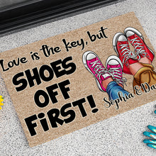 Load image into Gallery viewer, Personalized Couples Doormat - Love Is the Key | Valentine's Day Gifts Doormat PopCulturePrints
