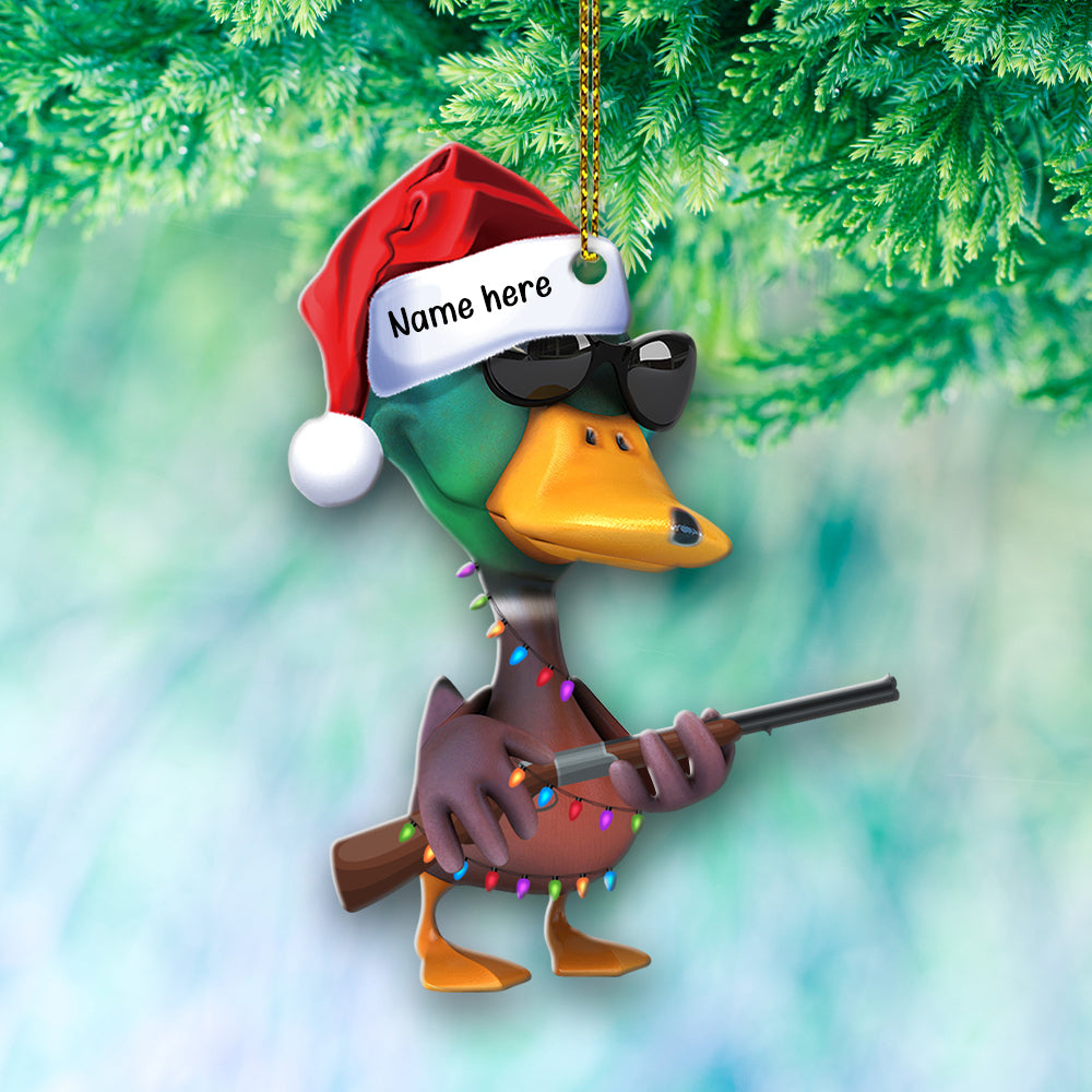 Customizable Hunting Lover's Christmas Ornament - Cool Duck with Shotgun