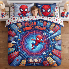Load image into Gallery viewer, Dream Big, Swing Higher - Personalized Spider-Man Quilt Bed Set for Kids Bedding Set PopCulturePrints
