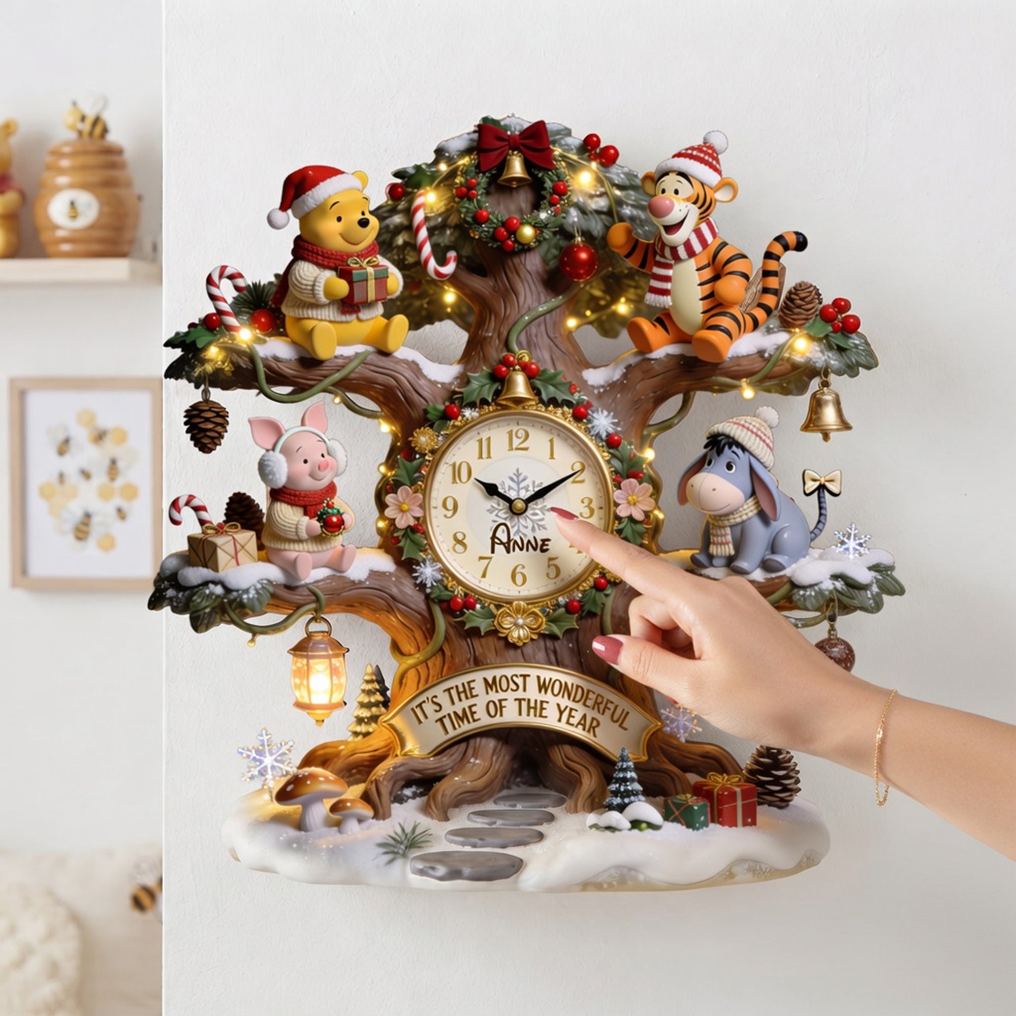 Cozy Winter Tree Acrylic Wall Clock - Personalize Your Holiday Joy