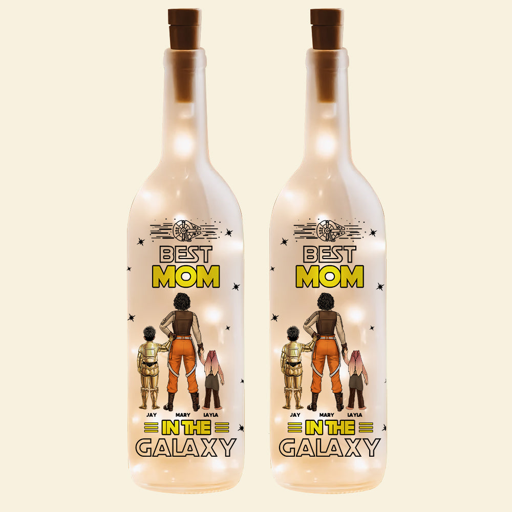 "She's the Best Mom in the Galaxy!" - Personalized Bottle Lamp - Gift for Mom, Grandma, and More Bottle Lamp PopCulturePrints