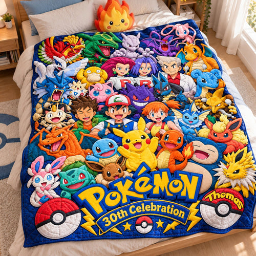 Celebrate 30 Years of Adventure: Pokémon 30th Milestone Collector Blanket - Personalized Gift for Fans Blanket PopCulturePrints