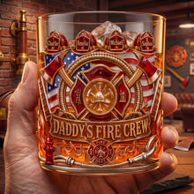 Load image into Gallery viewer, “Together We Stand, United We Sip” - Firefighter Daddy’s Crew Glass Mug Personalized Gift for Dads &amp; Grandpas Glass PopCulturePrints
