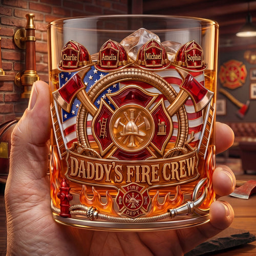 “Together We Stand, United We Sip” - Firefighter Daddy’s Crew Glass Mug Personalized Gift for Dads & Grandpas Glass PopCulturePrints