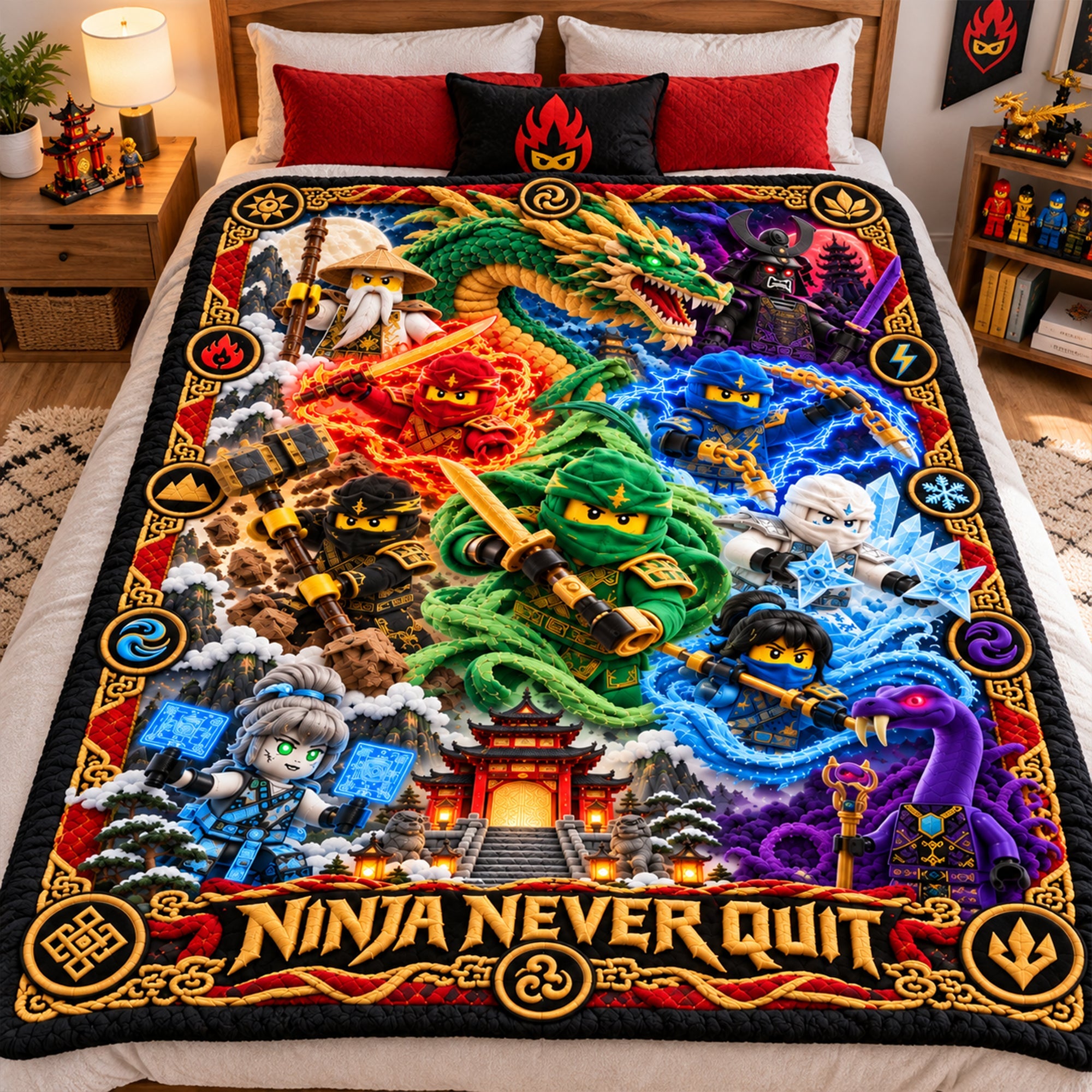 Ninja Never Quit - Elemental Warrior Christmas Blanket - Custom Gifts for Action Figure Lovers Blanket PopCulturePrints