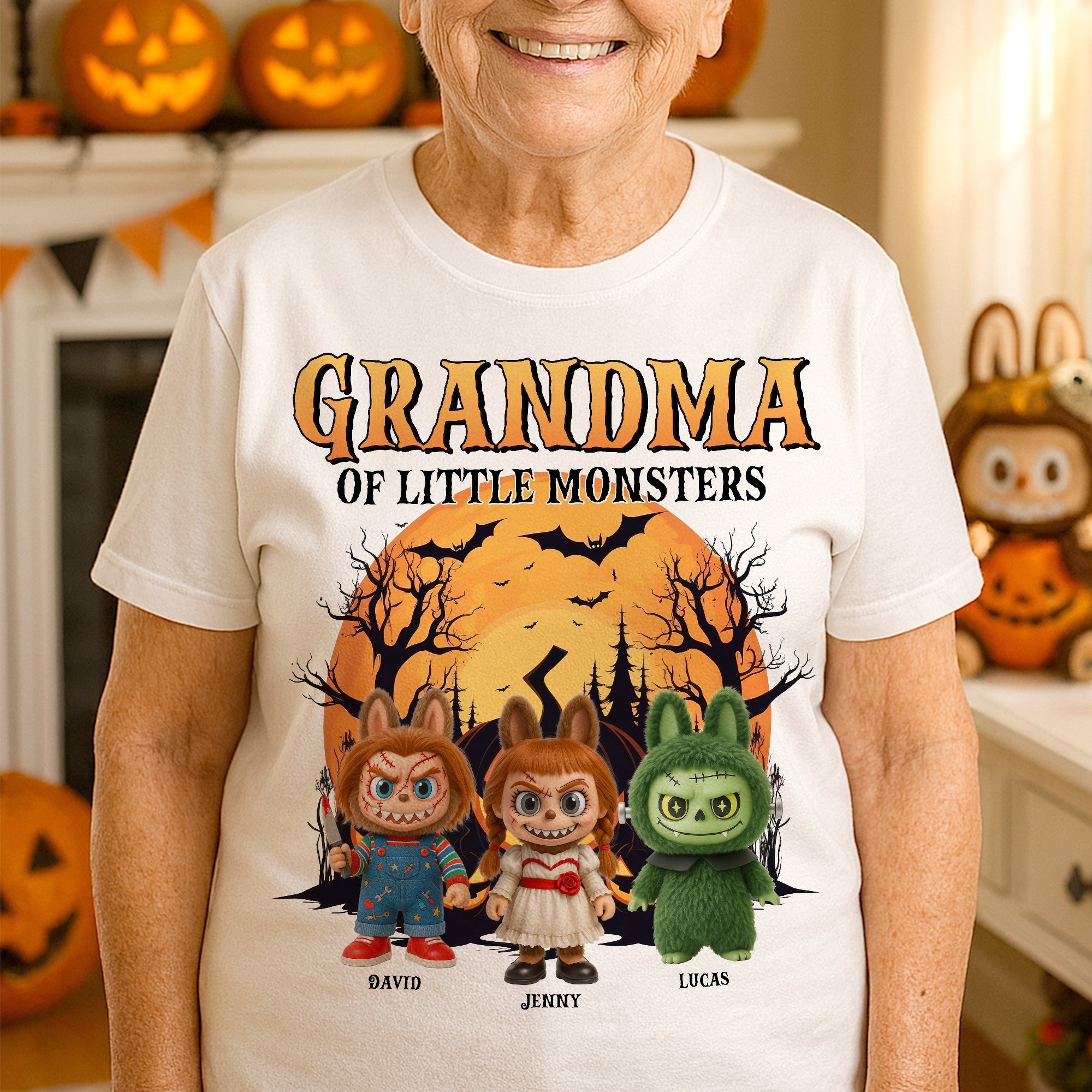 "Grandma of Little Monsters" - Personalized Spooky Monsters Shirt for Grandma - Custom Gifts for Halloween and Special Occasions Shirts PopCulturePrints