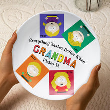 Load image into Gallery viewer, &quot;Everything Tastes Better When Grandma Makes It&quot; - Personalized Ceramic Round Plate - Gift for Grandma, Mother, Family Ceramic Round Plate PopCulturePrints
