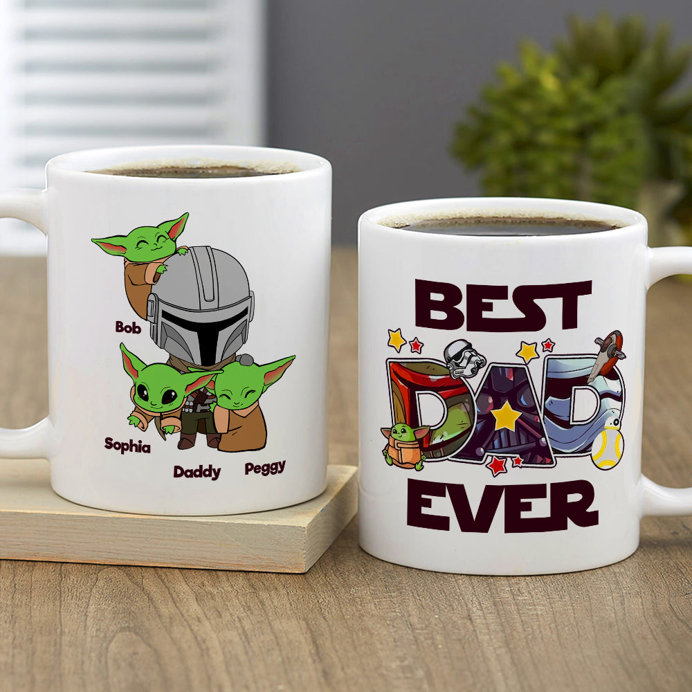 Personalized Best Dad Ever Mug with Cute Characters Coffee Mug PopCulturePrints