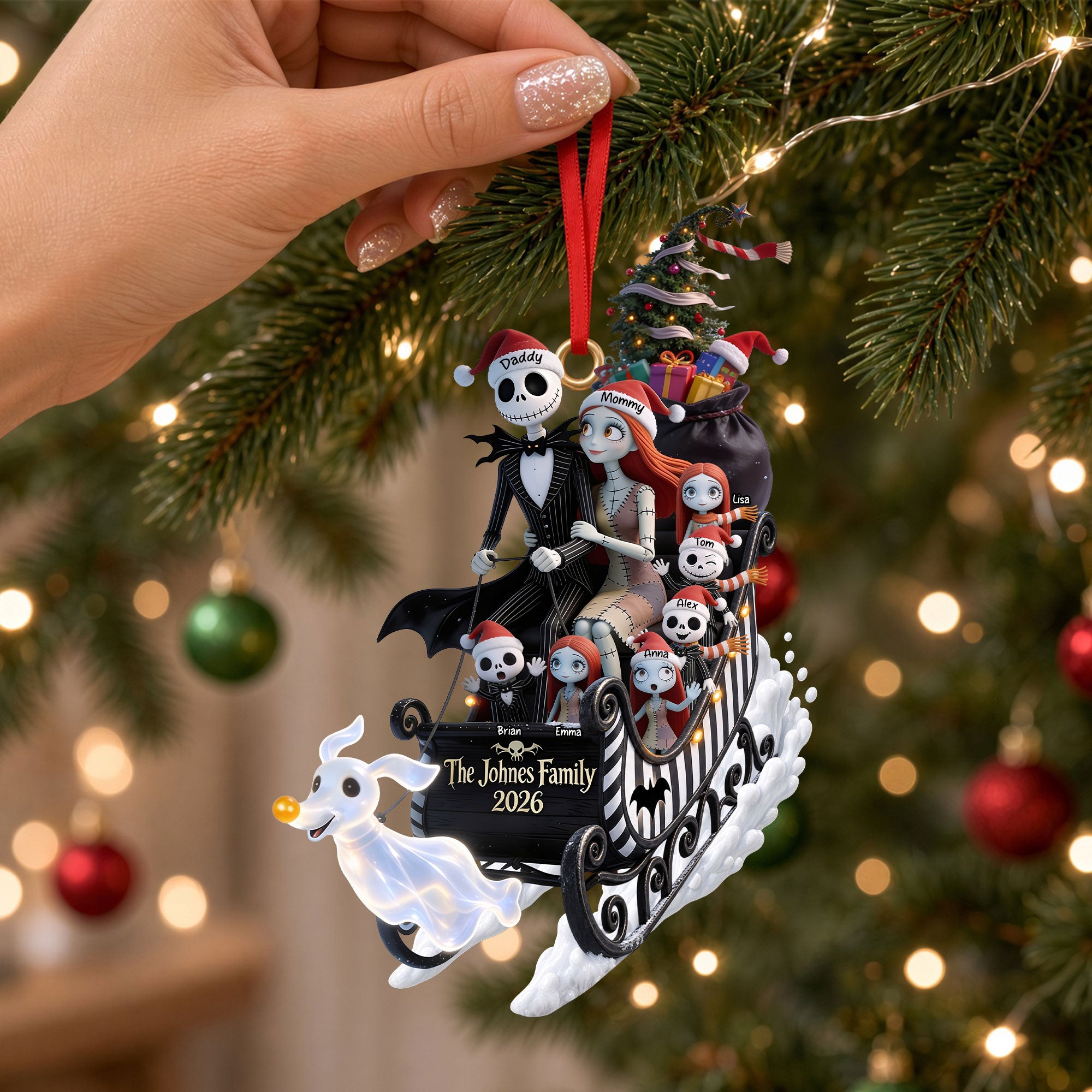 “Celebrate Your Unique Family Spirit!” - Spooky Family Sleigh Ornament - Personalized Gifts for Family Ornament PopCulturePrints