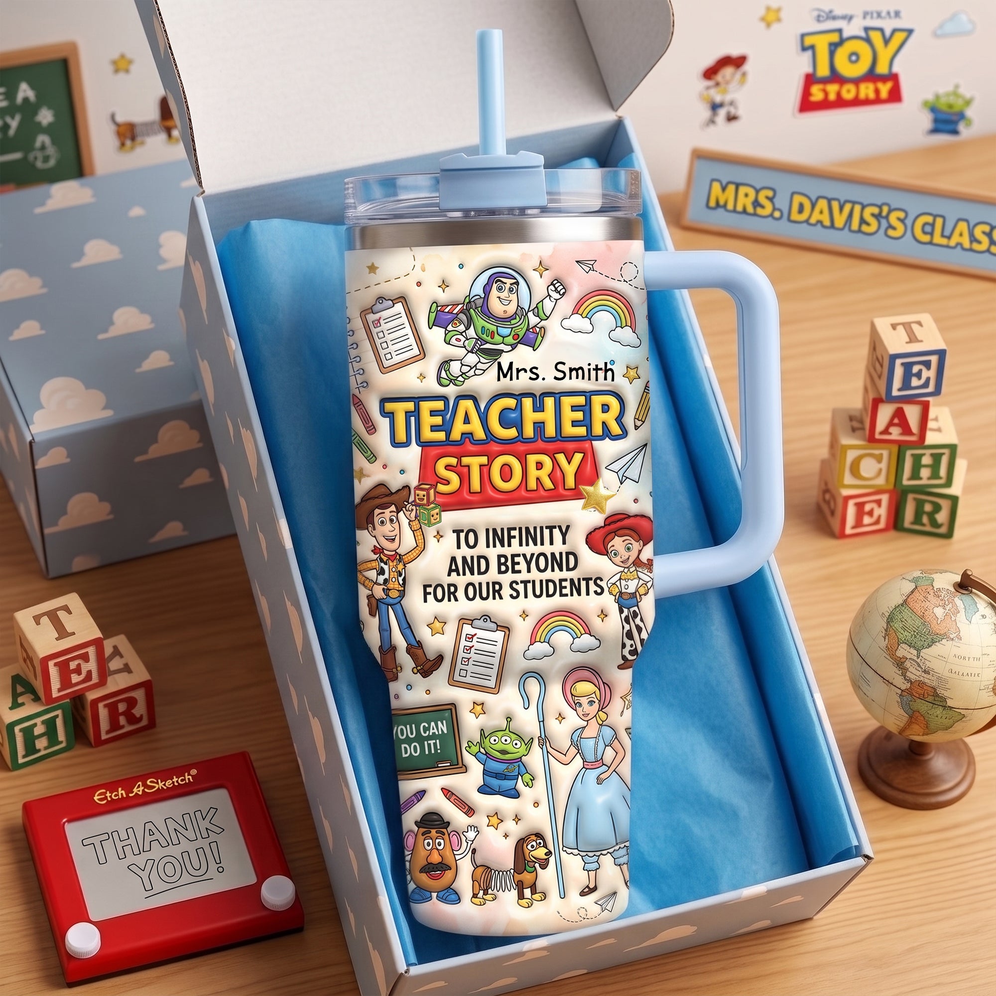 Teacher Story to Infinity and Beyond - Personalized 40oz Tumbler for Teachers Tumbler Cup PopCulturePrints