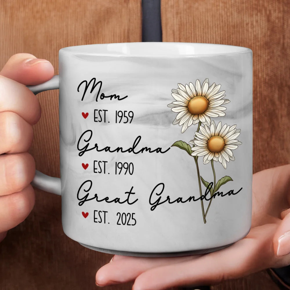 “Celebrate Her Love” - Personalized Marble Mug - Gift for Mom, Grandma, and Great Grandma Marble Mug PopCulturePrints