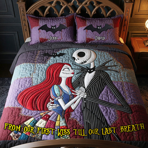 From Our First Kiss Till Our Last Breath - Enthusiastic Halloween Couple Quilt Bed Set, Personalized Gifts for Couples Bedding Set PopCulturePrints