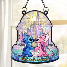 Load image into Gallery viewer, Love Blooms with Our Cute Blue Monster Couple Suncatcher - Personalized Gift for Couples Ornament PopCulturePrints
