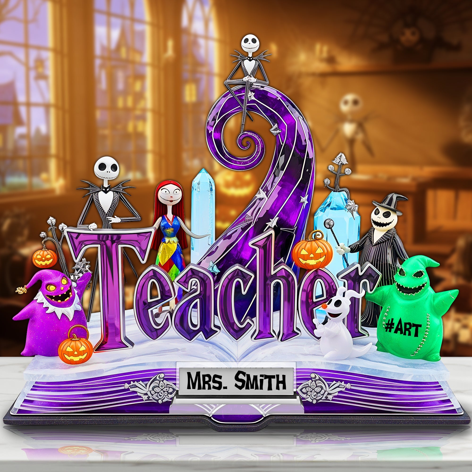 Horror Teacher Plaque - Personalized Gift for Teachers Who Love the Spooky Shaped Plaques PopCulturePrints