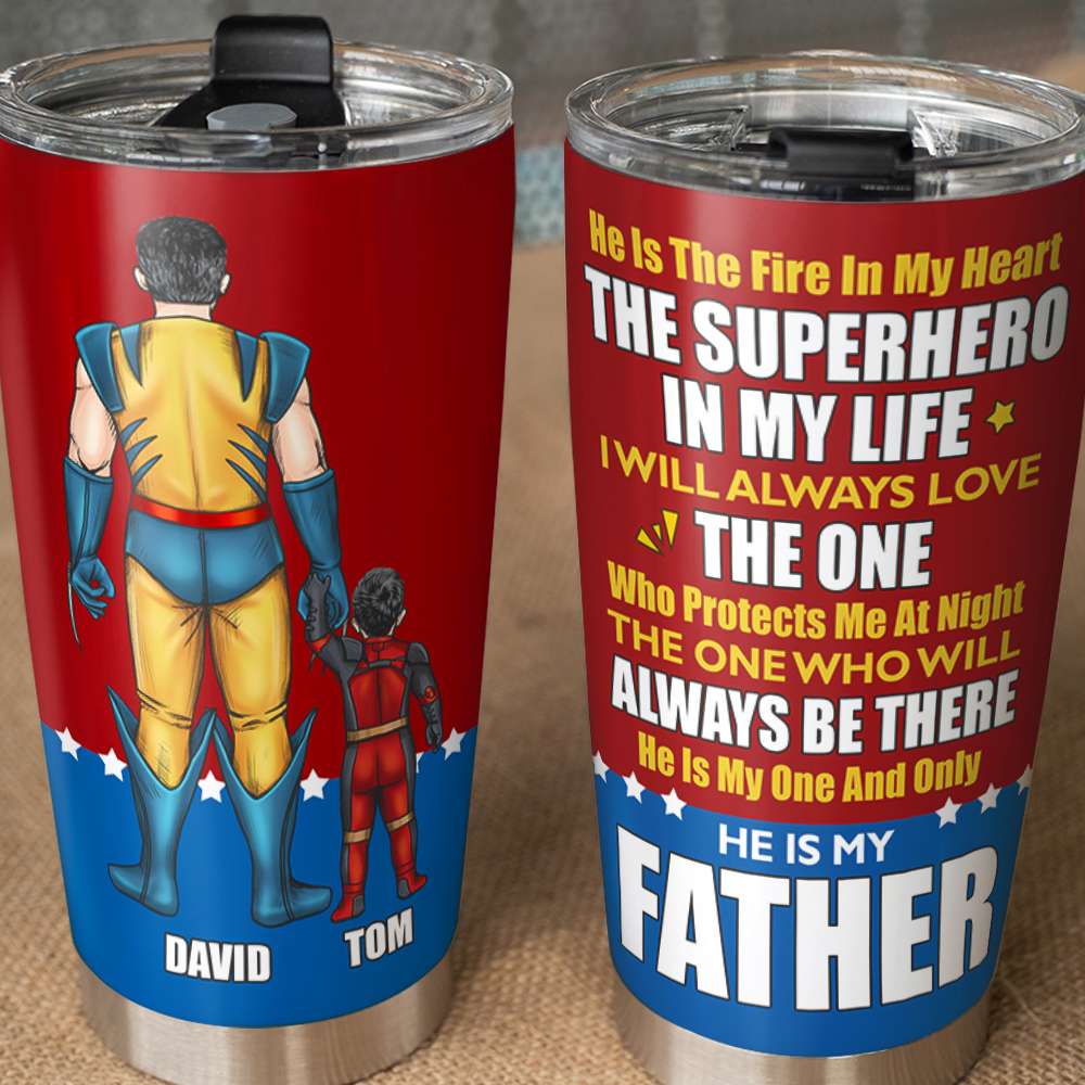 Personalized Superhero Dad Tumbler - Custom Father's Day Gift