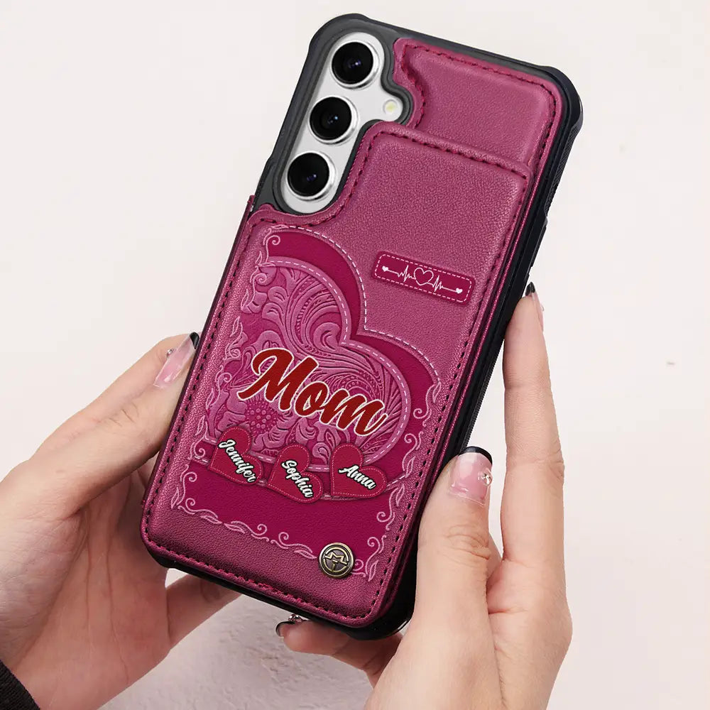 “Cherished Moments with Grandma” - Personalized Leather Flip Wallet Phone Case - Perfect Gift for Mom and Grandma Leather Flip Wallet Phone Case PopCulturePrints