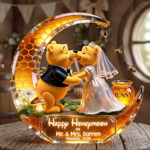 Happy Honeymoon: Cute Soft Honey Moon Couple Plaque - Personalized Gift for Newlyweds Shaped Plaques PopCulturePrints