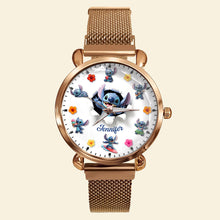 Load image into Gallery viewer, “Time to Celebrate Every Moment!” – Blue Alien Mesh Strap Quartz Watch – Personalized Gifts for Cartoon Lovers Quartz Watch PopCulturePrints
