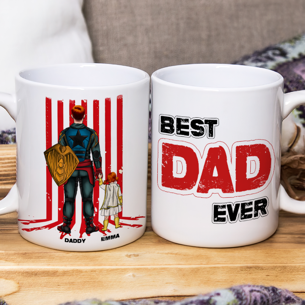 Best Dad Ever - Personalized Super Dad Coffee Mug Coffee Mug PopCulturePrints