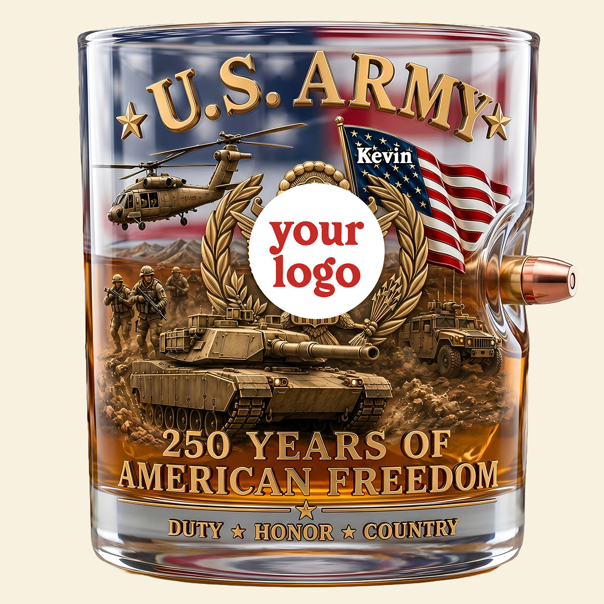 Honor & Courage - Proud Veteran Bullet Glass - Personalized Gifts for Veterans Glass PopCulturePrints