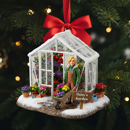 “Celebrate the Joy of Gardening!” - Festive Greenhouse Acrylic Ornament - Personalized Christmas Gift for Gardeners Ornament PopCulturePrints