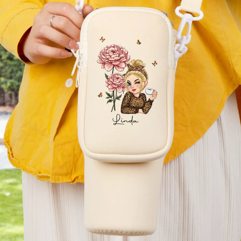 "Blooming Joy with Every Sip!" - Personalized Bottle Carrier Bag for Women – Perfect Gift for Mom, Grandma & More Bottle Carrier Bag PopCulturePrints