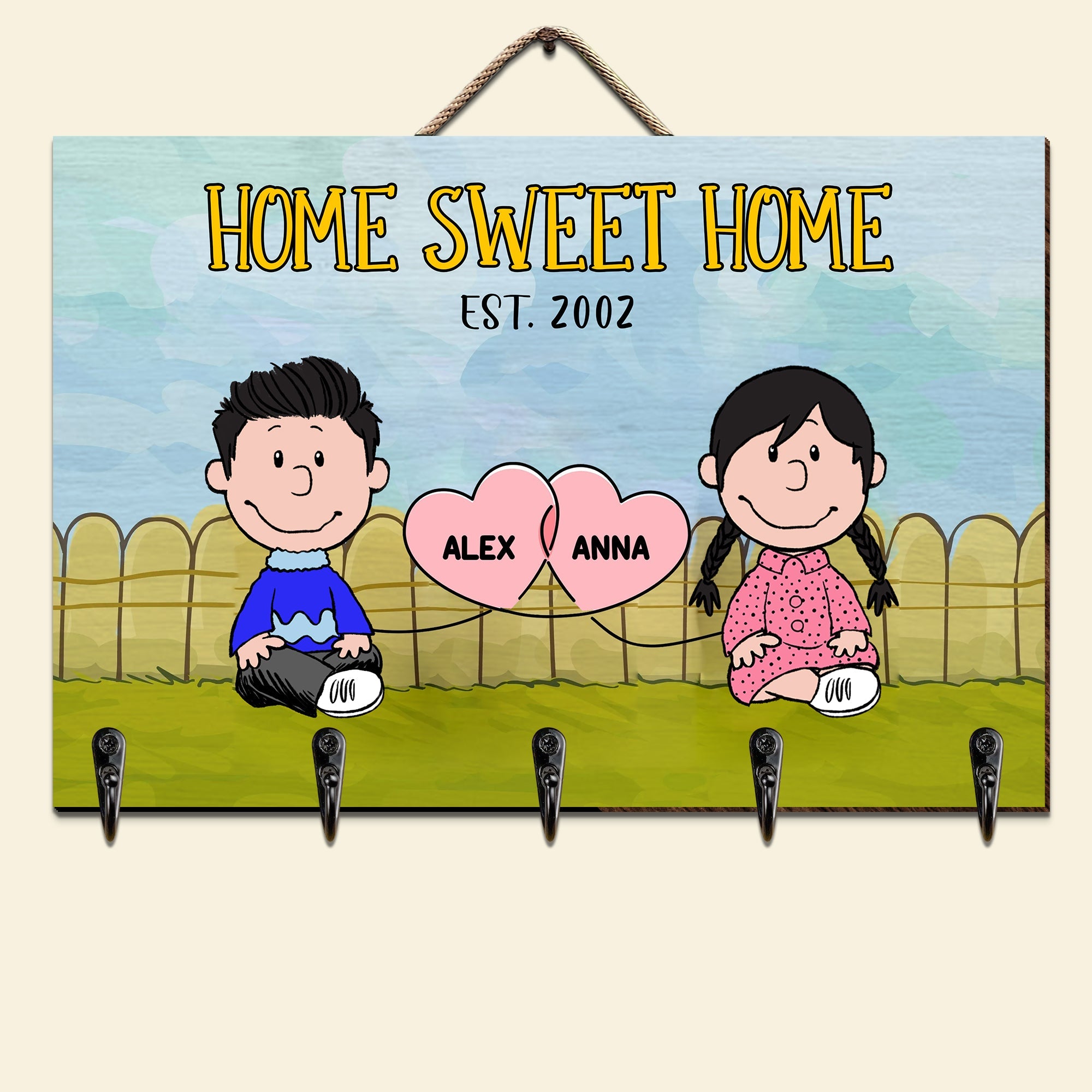 Personalized Home Sweet Home Couple Key Hanger | Cartoon Character Design