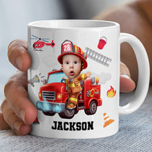 Load image into Gallery viewer, Personalized Firefighter Kid Photo Coffee Mug Coffee Mug PopCulturePrints
