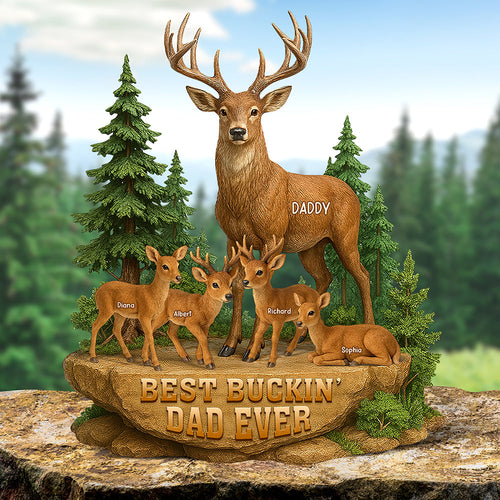 “Best Buckin’ Dad Ever! – Personalized Deer Dad Acrylic Plaque” - Unique Gift for Dad, Grandpa Shaped Plaques PopCulturePrints