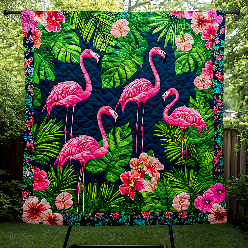 Personalized Flamingo Quilt Bed Set - Christmas Edition Blanket PopCulturePrints
