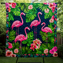 Load image into Gallery viewer, Personalized Flamingo Quilt Bed Set - Christmas Edition Blanket PopCulturePrints

