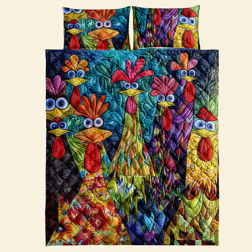 Colorful Chicken Lovers Quilt Bed Set